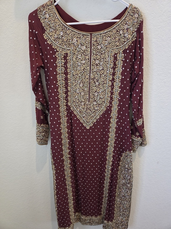 Other - Embellished Maroon Women's Long Dress with Gold Accents